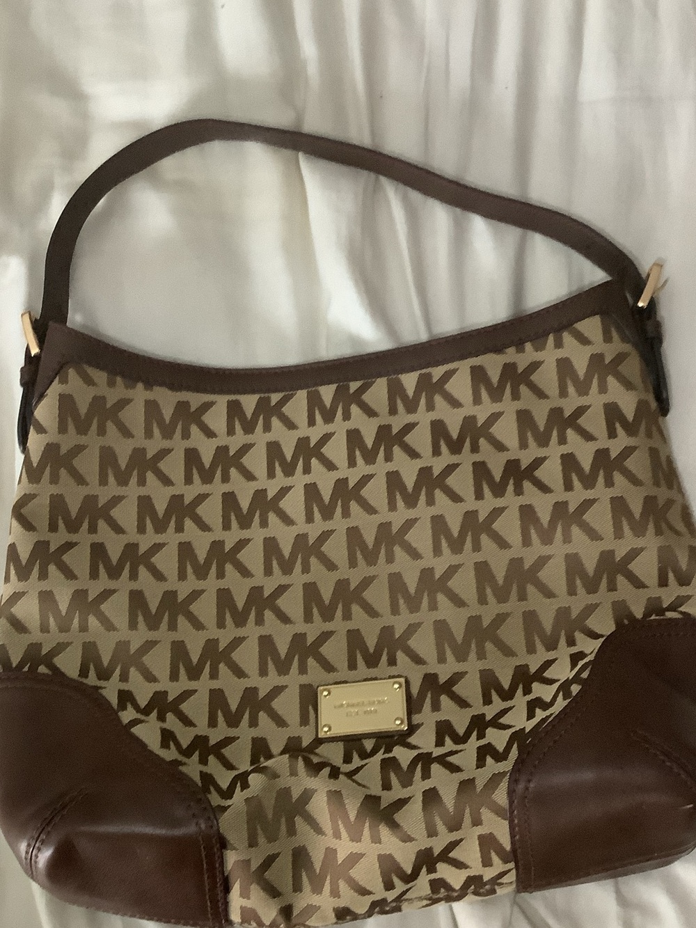Michael Kors Brown and Tan MK Monogram Shoulder Bag